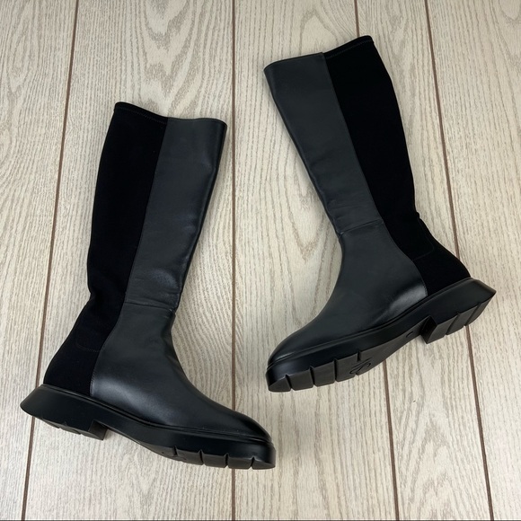 Stuart Weitzman Leather & Stretch Fabric Mid Calf Boots 7B/37.5 S6710 F21 Black - Picture 1 of 8